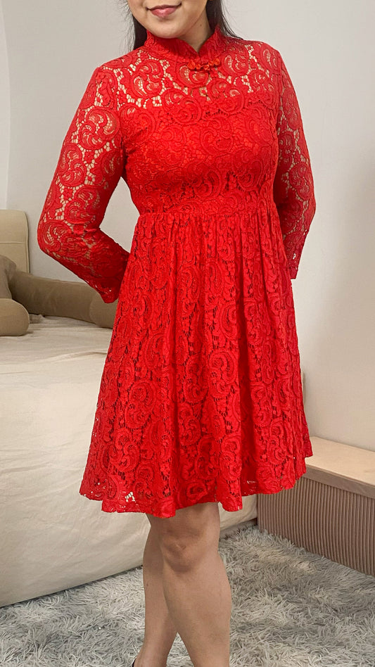 Lace Mandarin Collar Dress