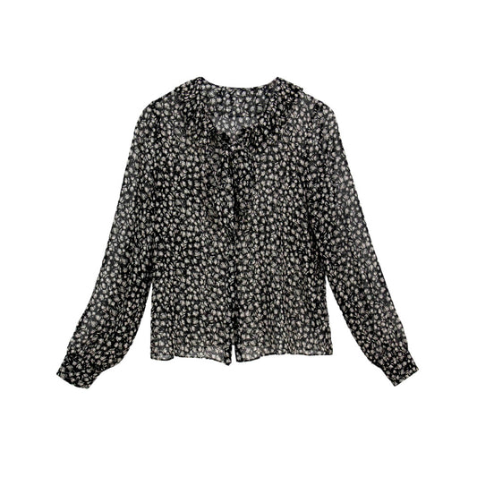 Semi-Sheer Black Floral Blouse