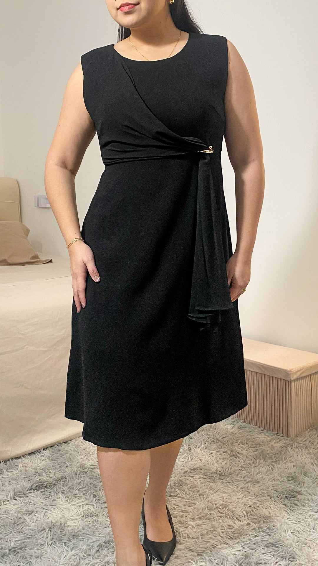 Black Ring-Drape Dress