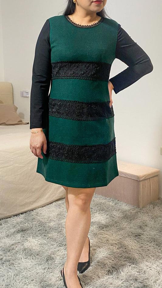 Emerald Noir Lace Panel Dress