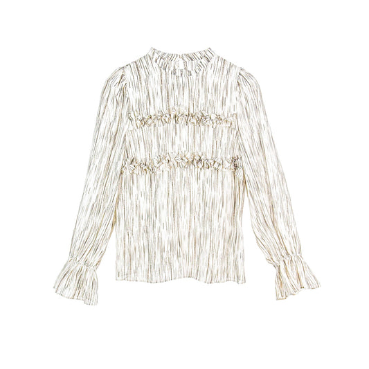 Semi-Sheer Striped Ruffle-Accent Blouse
