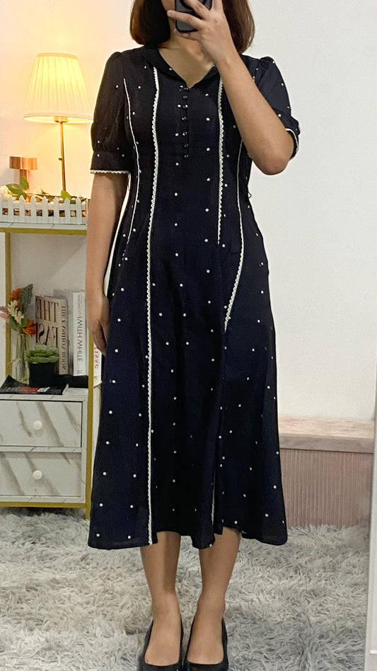 Lace Panel Button Midi Dress