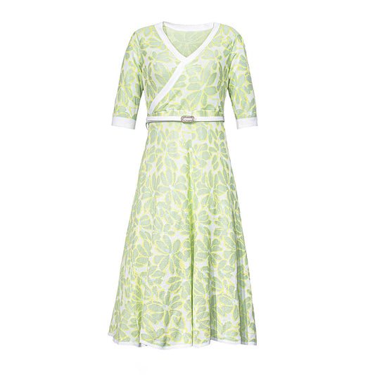 Knitted Floral Wrap Look Dress with Belt
