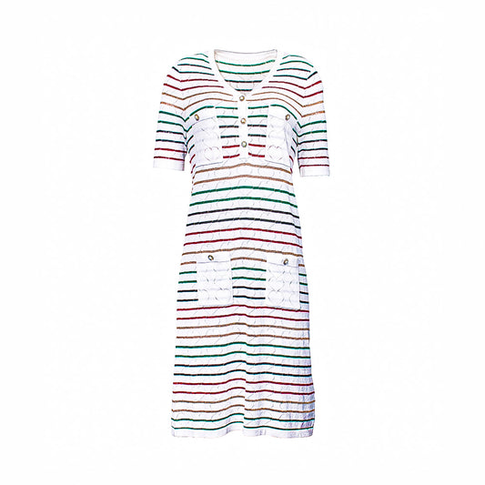Knitted Striped Charm V-Neck Dress