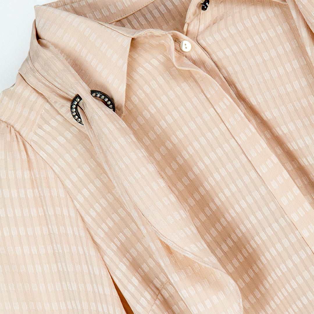 Peachy Checkered Bow Blouse