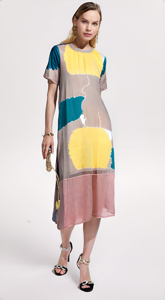 Color-Block Abstract T-Shirt Dress