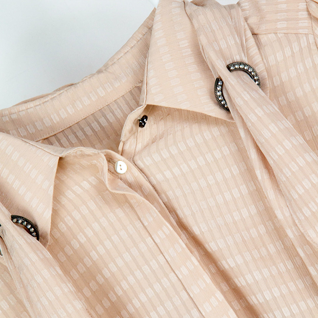 Peachy Checkered Bow Blouse