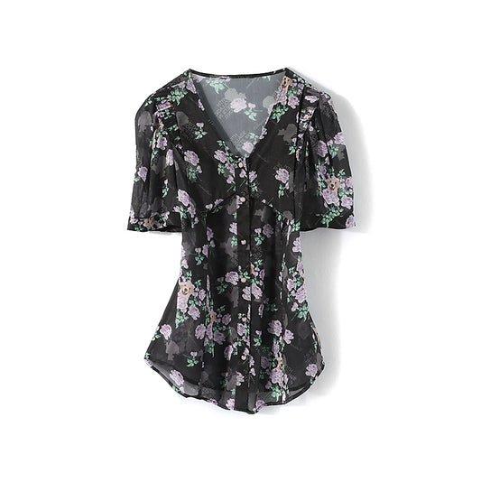 Midnight Garden V-Neck Blouse