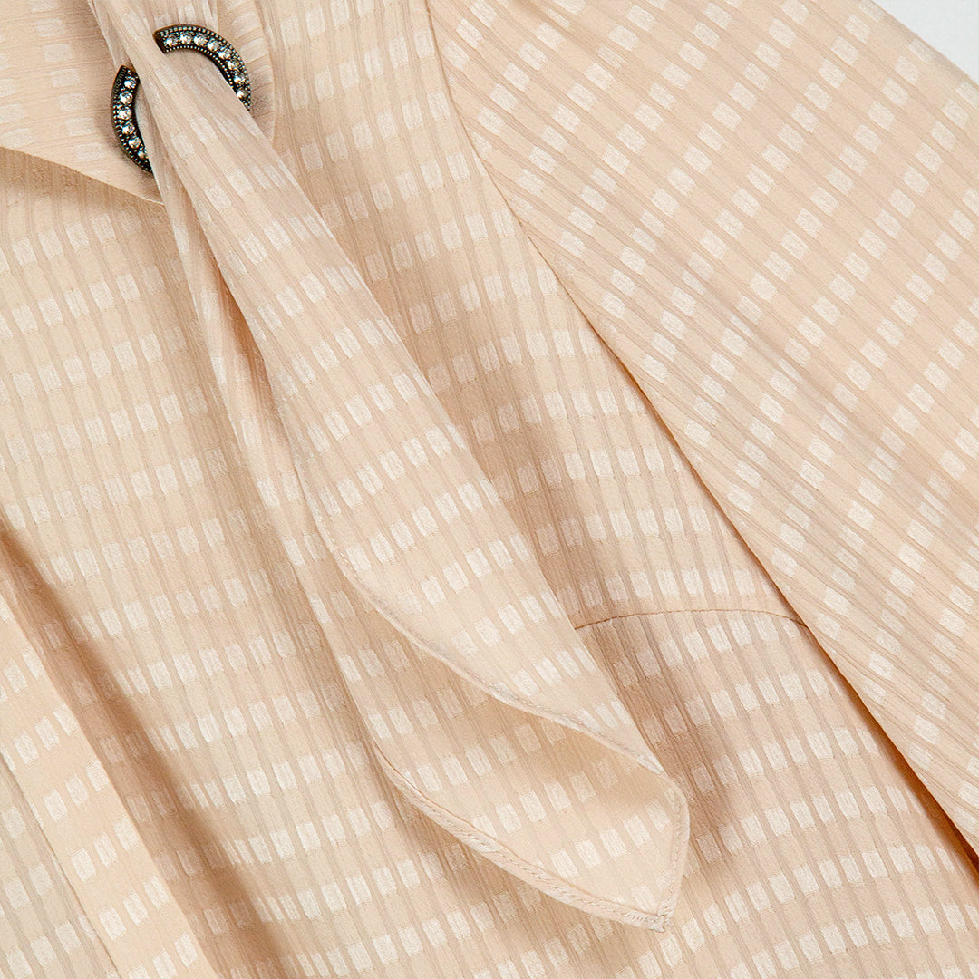 Peachy Checkered Bow Blouse