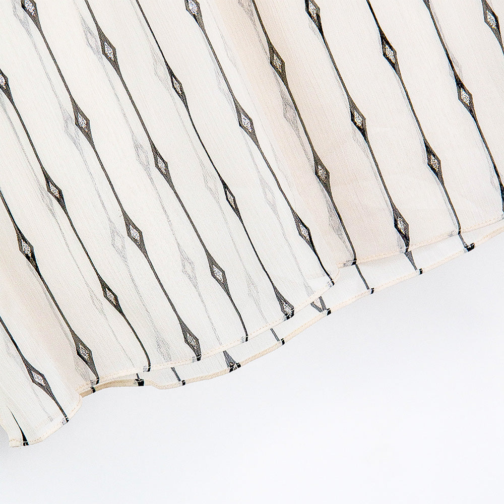 Semi-Sheer Geometric Stripe Ruffle Blouse