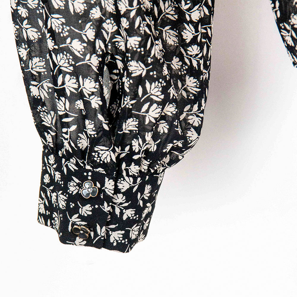 Semi-Sheer Black Floral Blouse