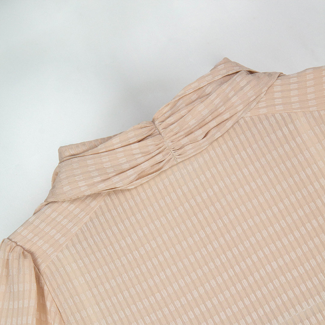 Peachy Checkered Bow Blouse