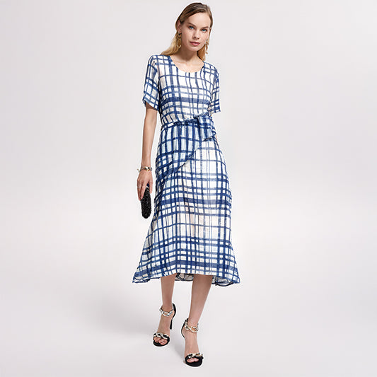 Blue Plaid Tie-Waist Dress
