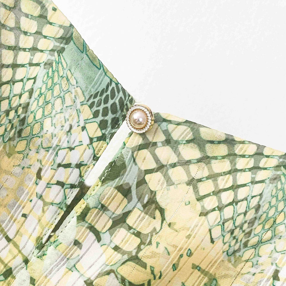 Mosaic Charm Tie-Neck Blouse