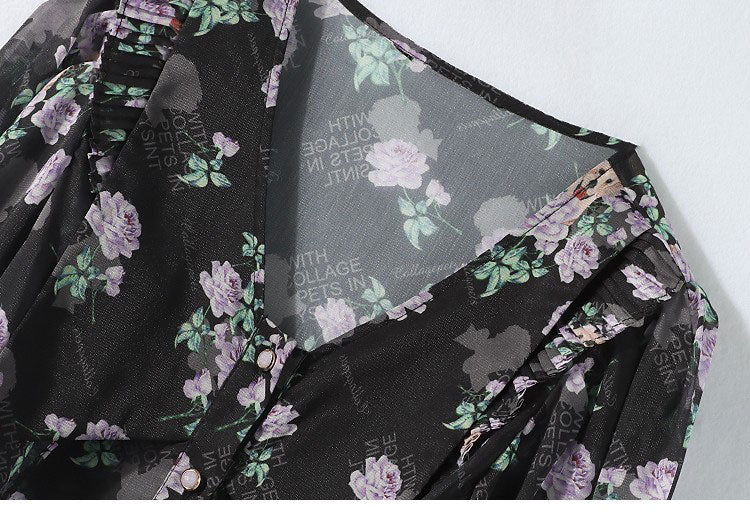 Midnight Garden V-Neck Blouse