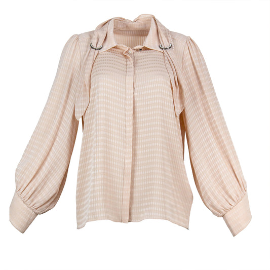 Peachy Checkered Bow Blouse
