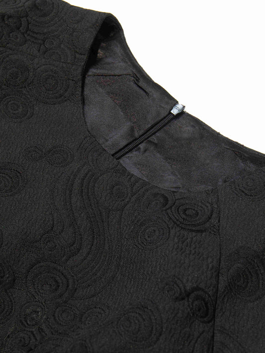 Black Textured Belted Shift Dress