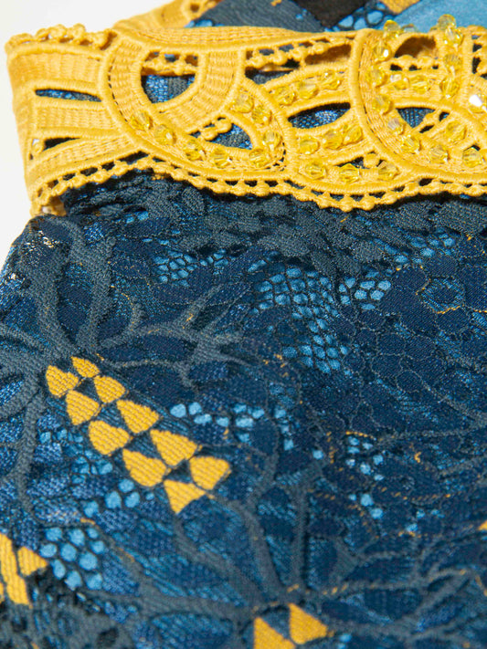 Blue Mosaic Lace Shirt Dress