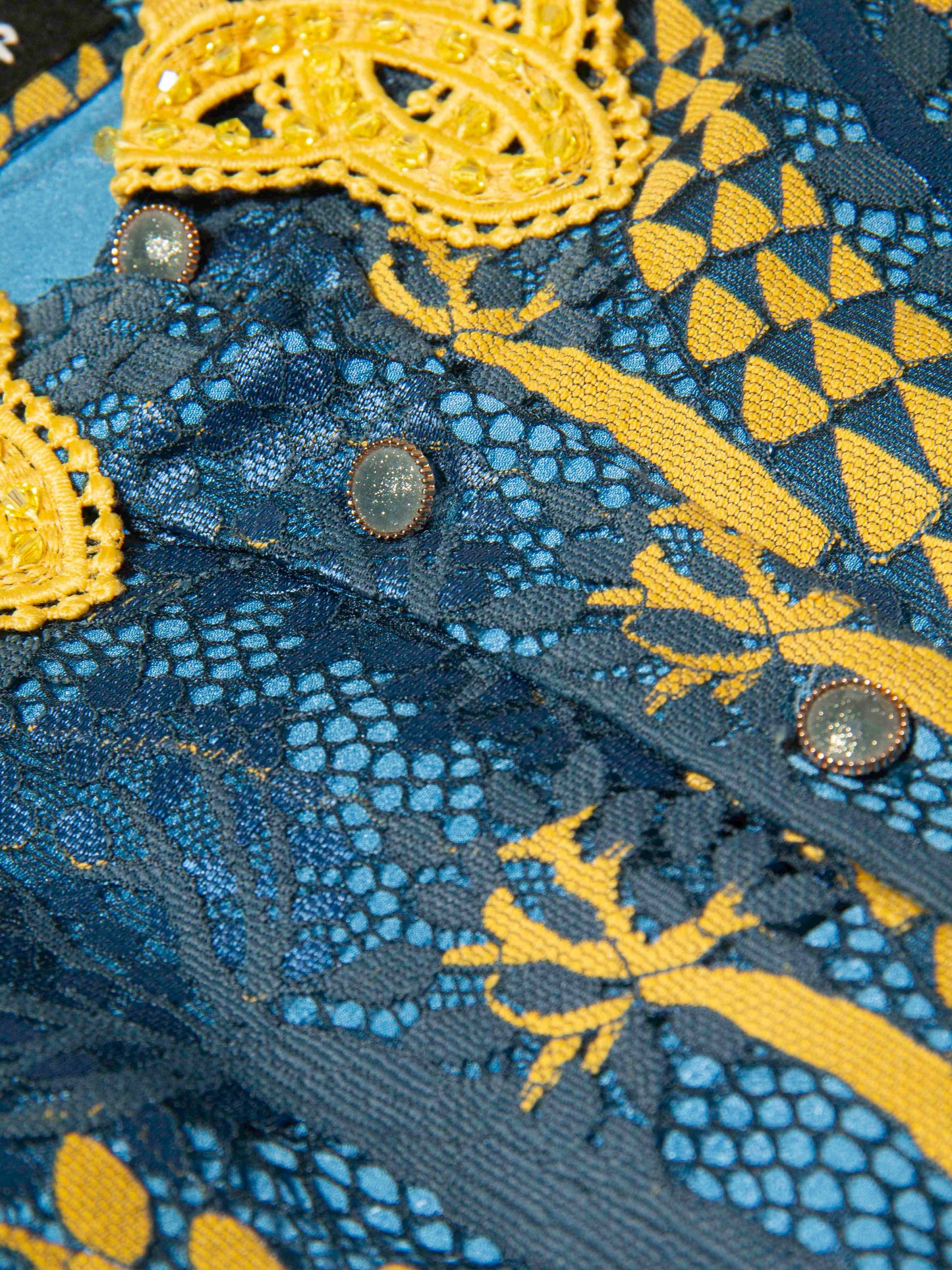 Blue Mosaic Lace Shirt Dress