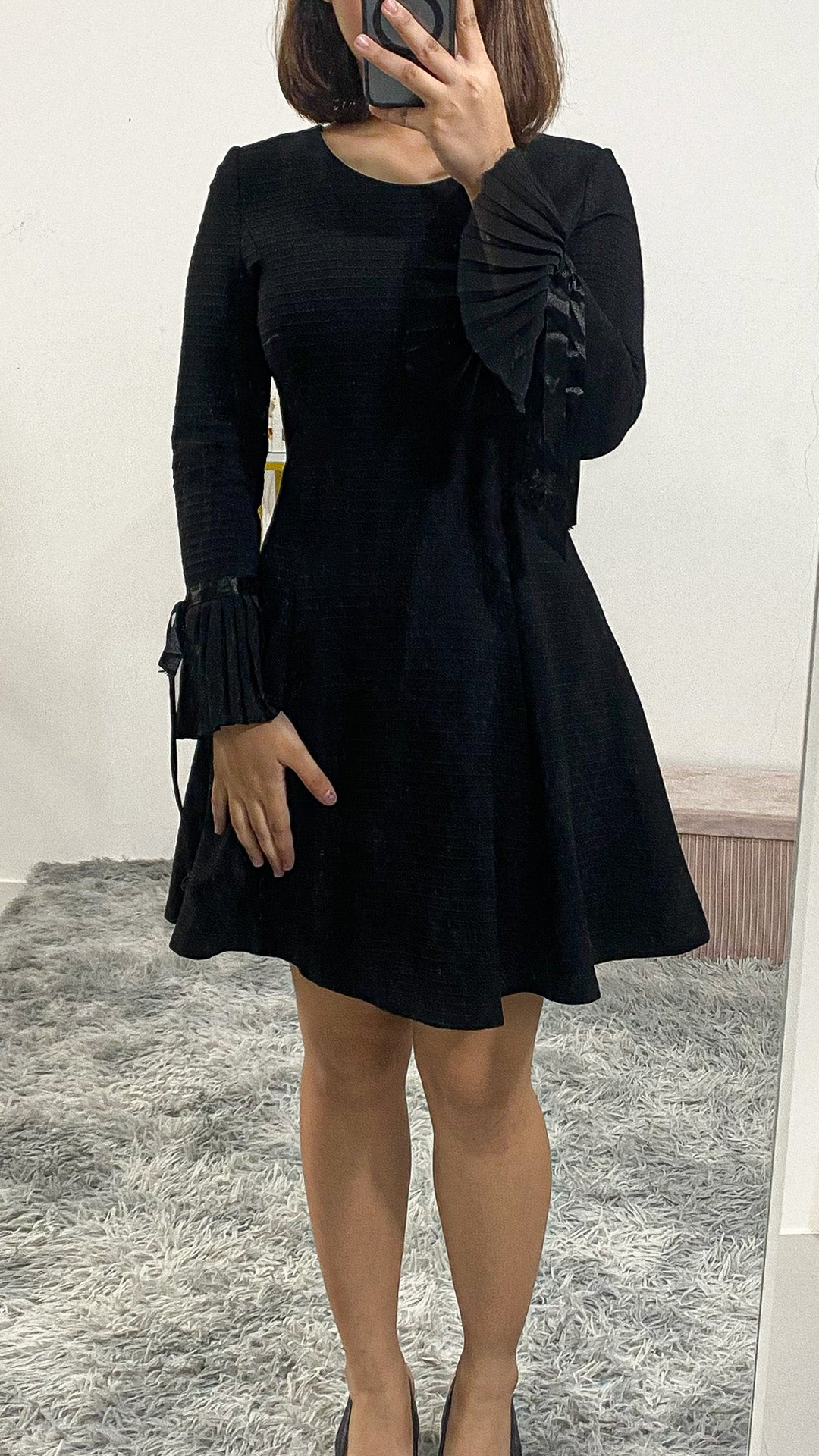 Midnight Pleated-Cuff Dress