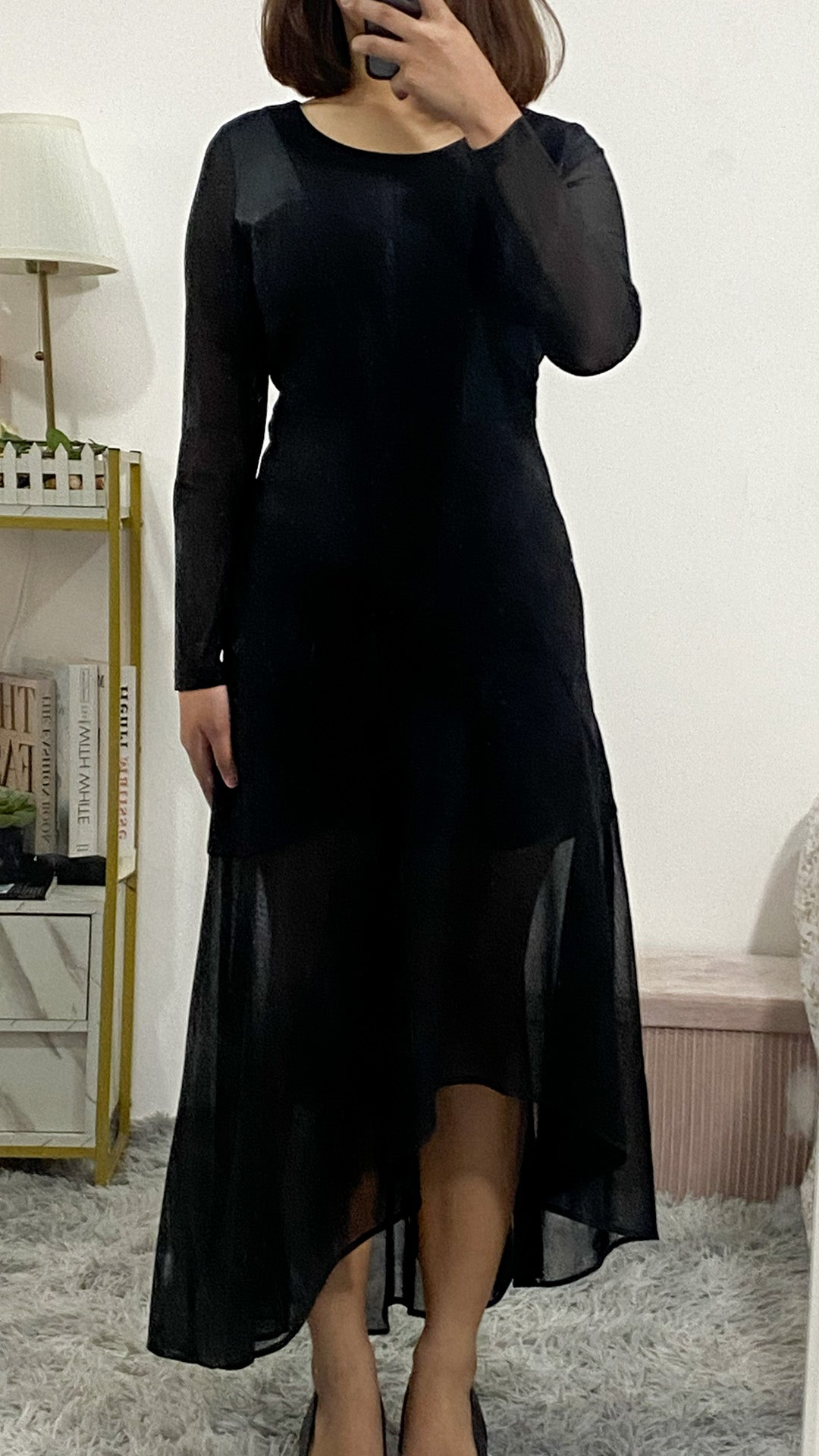 Black Mesh Hi-Low Dress