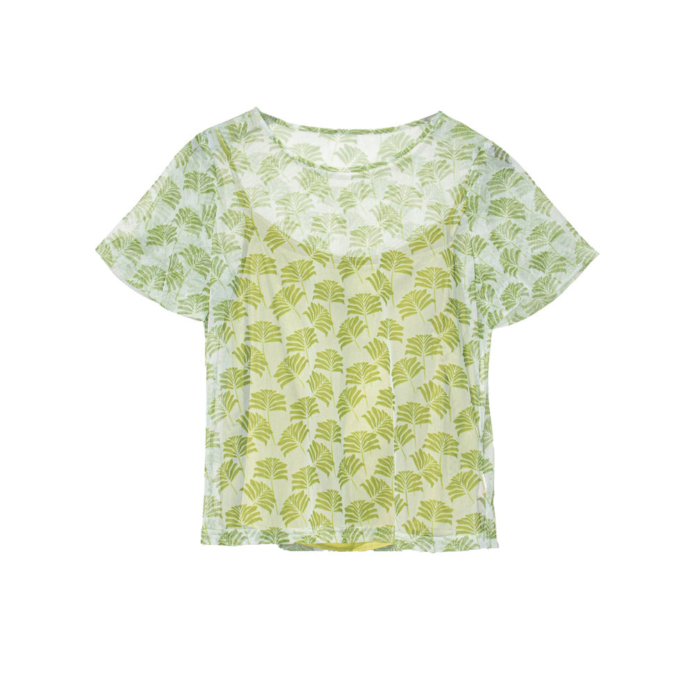 Tropical Breeze Mesh Blouse Set