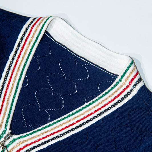 Navy Luxe Zip-Up Cardigan