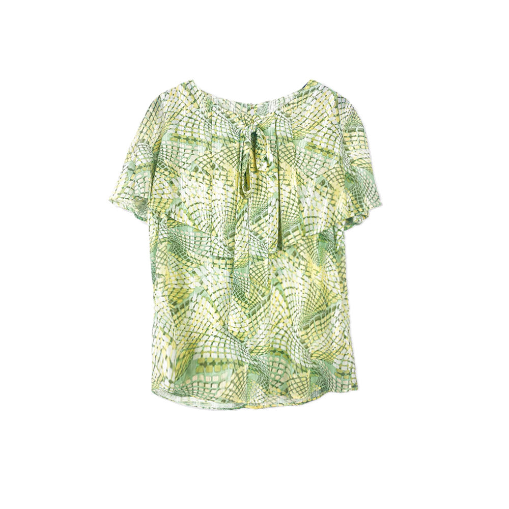 Mosaic Charm Tie-Neck Blouse