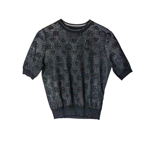 Black Patterned Mesh Top