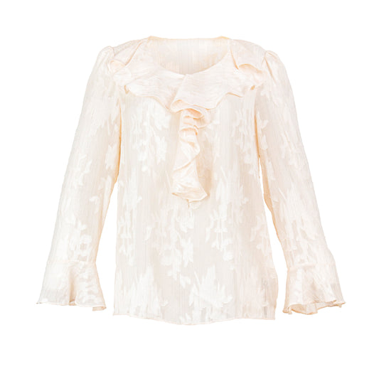 Semi-Sheer Light Nude Ruffle Blouse