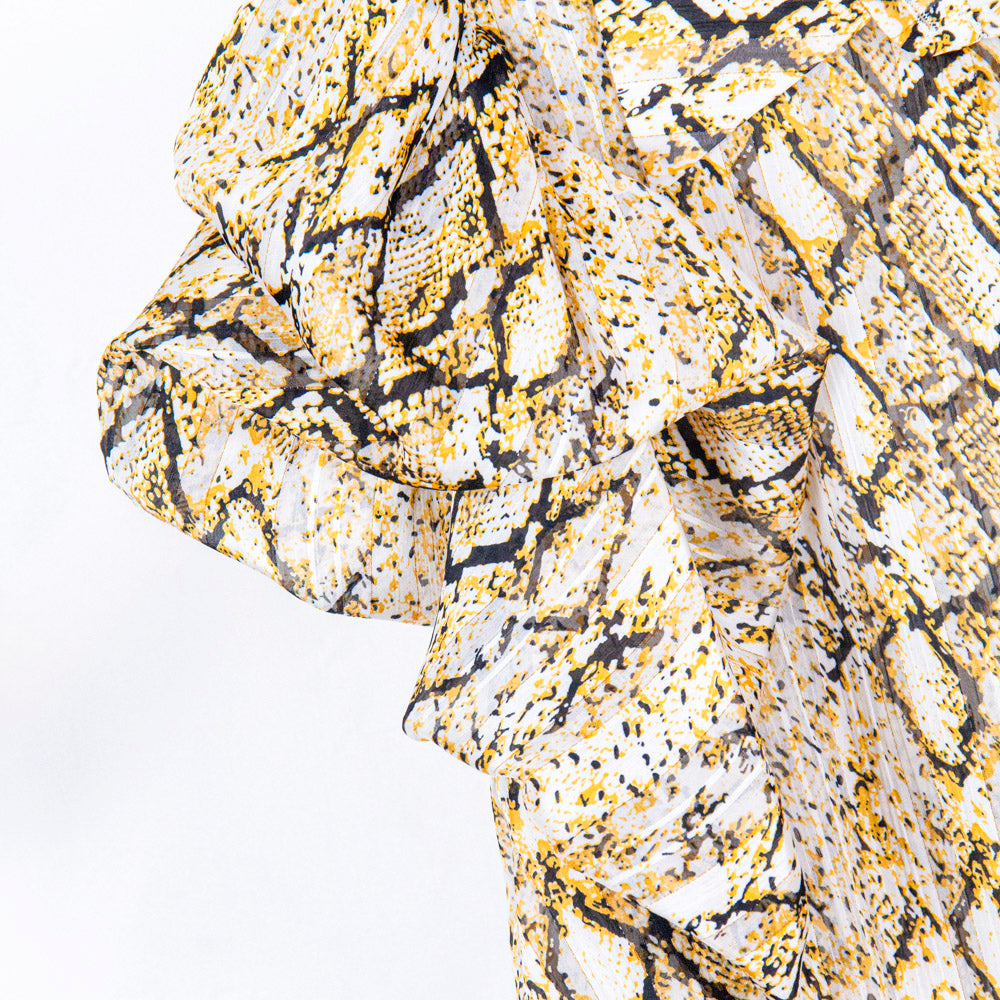 Semi-Sheer Ruffle Sleeve Snake Print Blouse