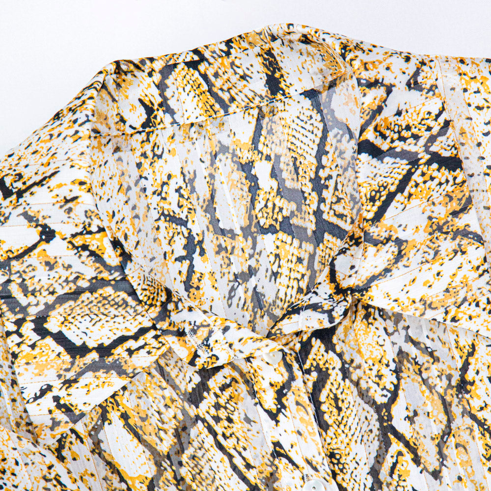 Semi-Sheer Ruffle Sleeve Snake Print Blouse