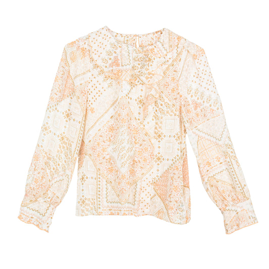 Semi-Sheer Geometric Floral Print Blouse