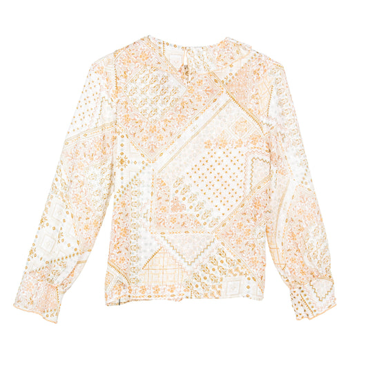 Semi-Sheer Geometric Floral Print Blouse