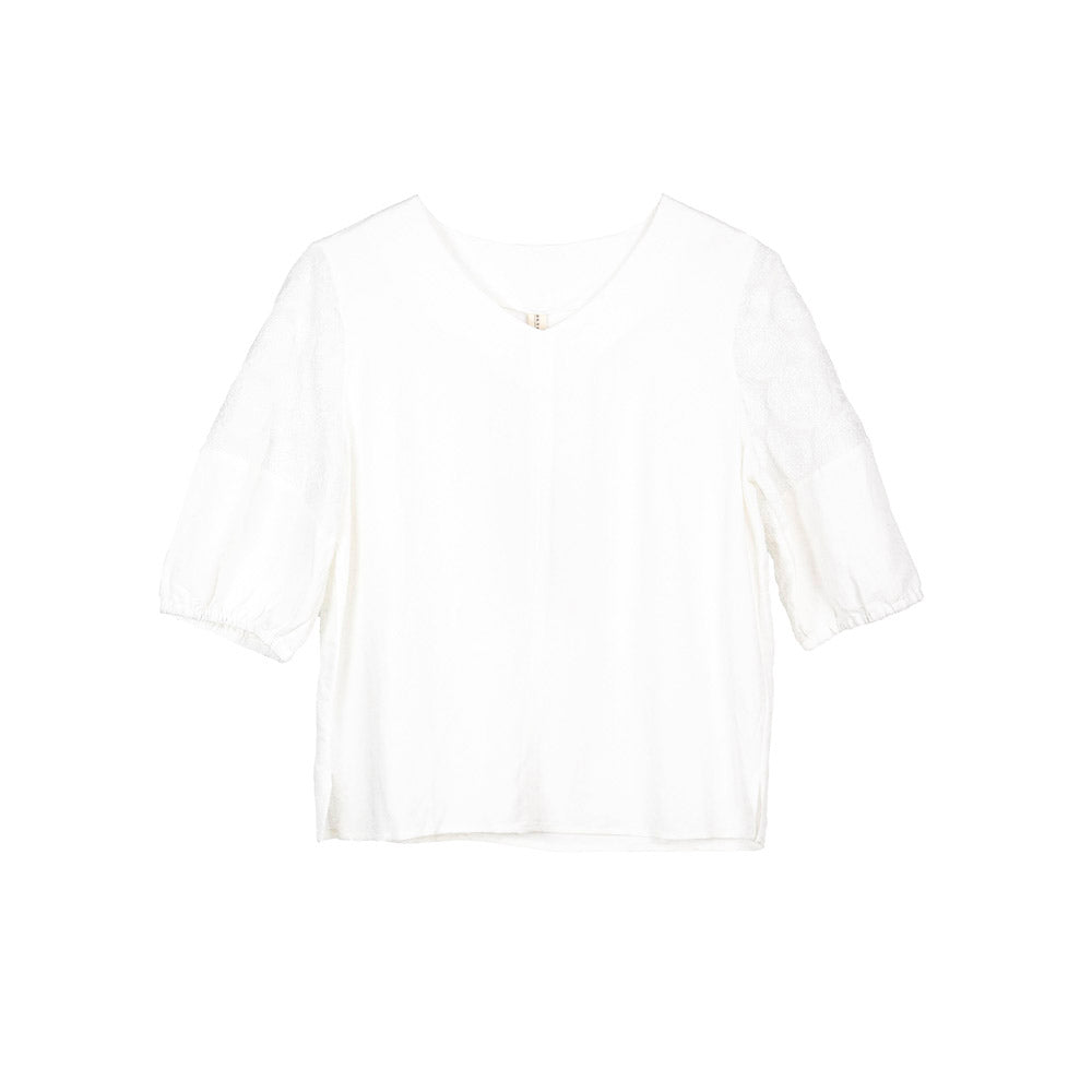 White V-Neck Lace-Detail Blouse