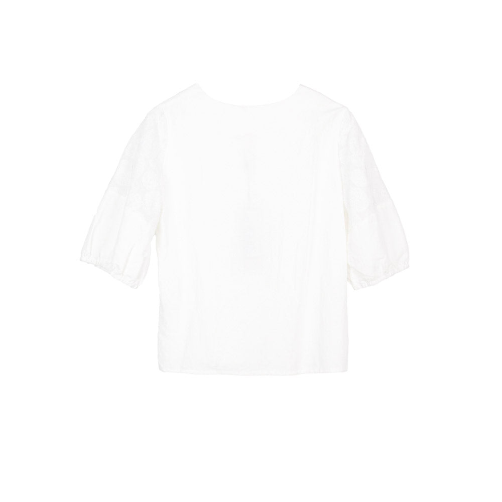 White V-Neck Lace-Detail Blouse
