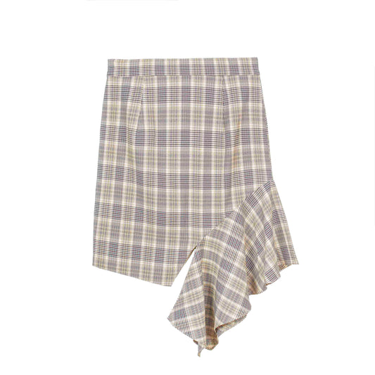 Plaid Asymmetric Ruffle Skirt