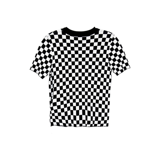 Checkered Blossom Knit Top