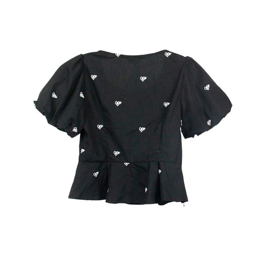 Heart Embroidered Peplum Top