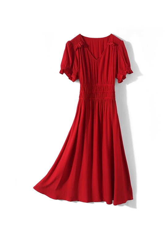 Ruby Radiance Stretch-Waist Dress