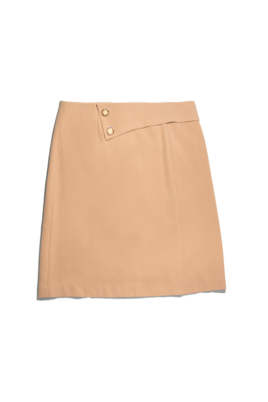 Beige Overlap Skirt with Gold Square Buttons