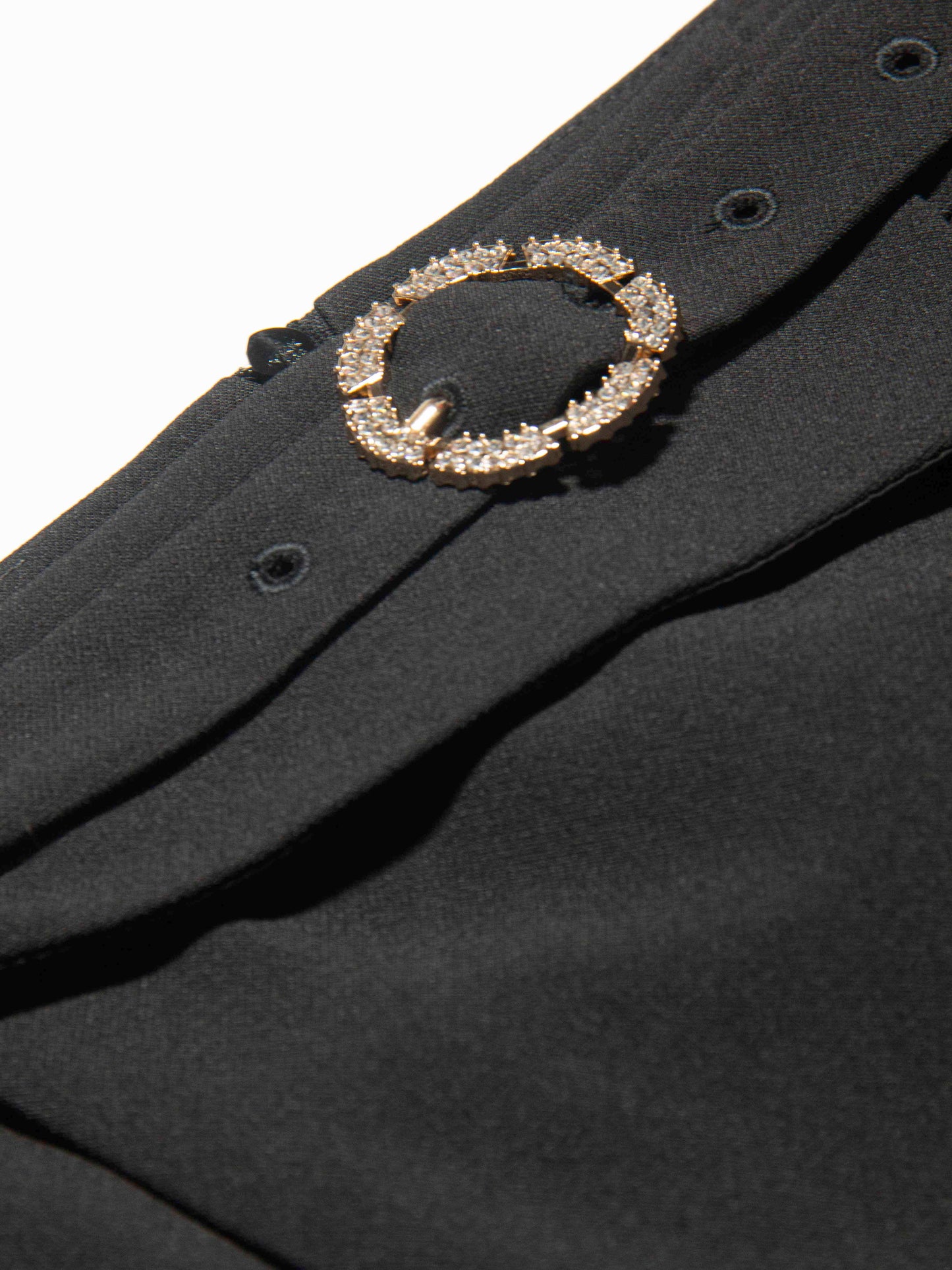 Black Overlap Mini Skirt with Gold Buckle Detail