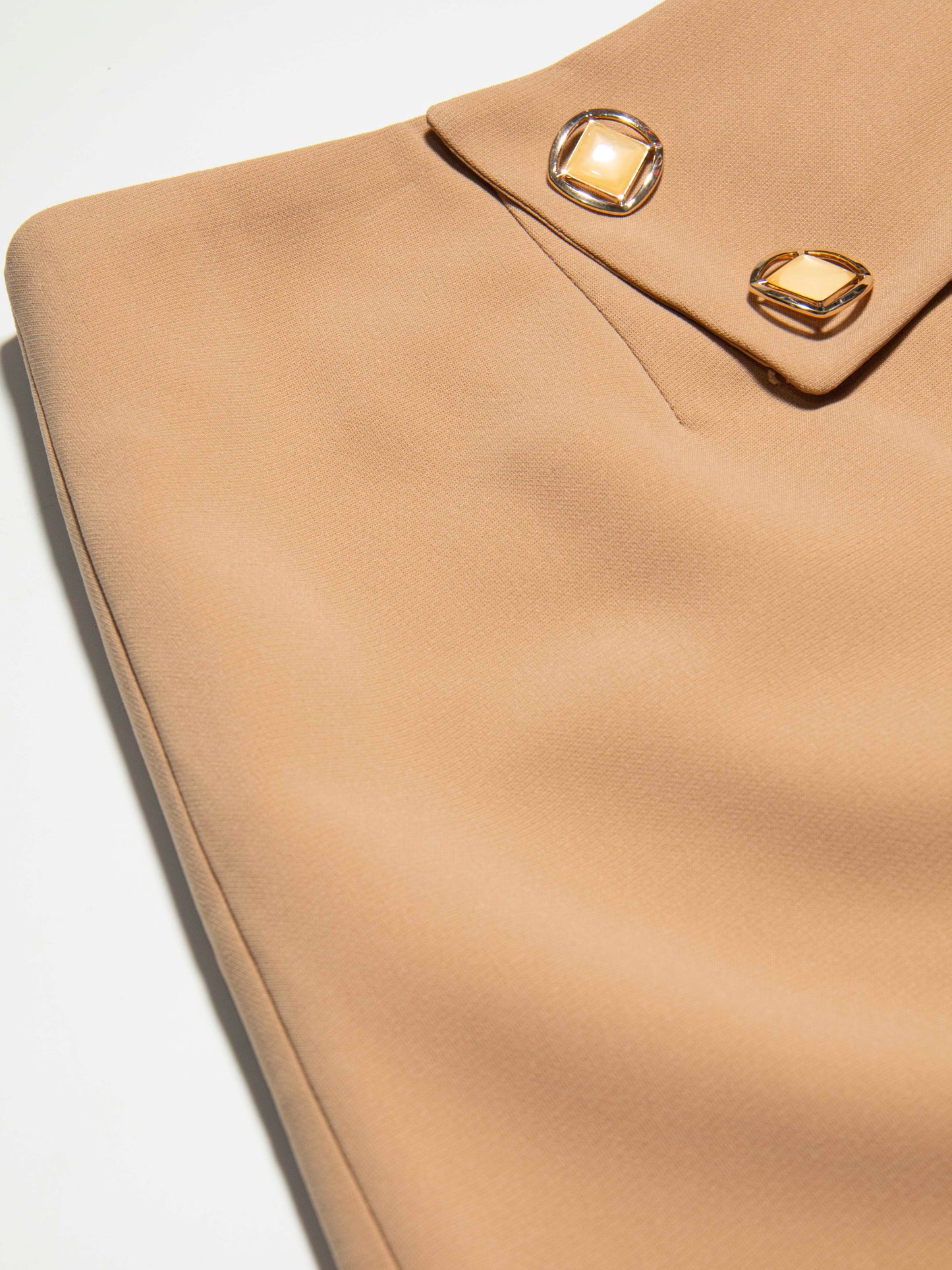 Beige Overlap Skirt with Gold Square Buttons