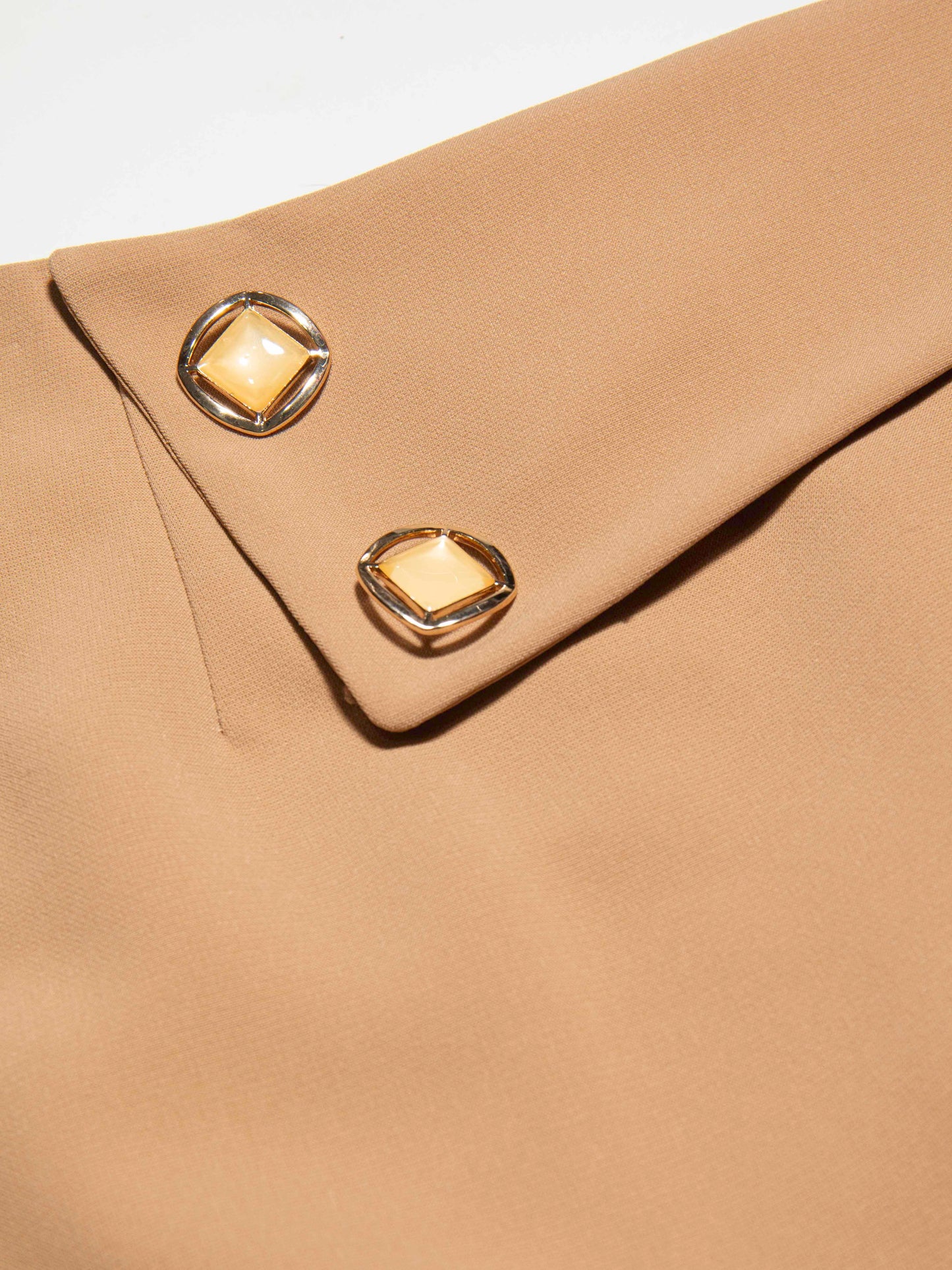 Beige Overlap Skirt with Gold Square Buttons