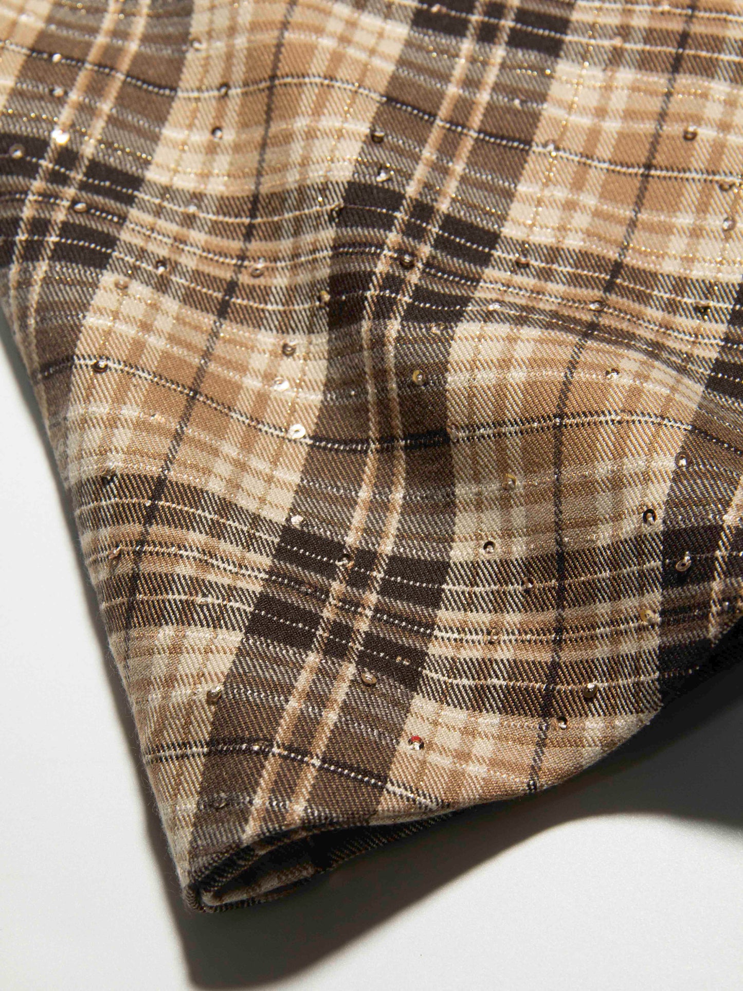 Brown Plaid Sequin Pleated Skirt