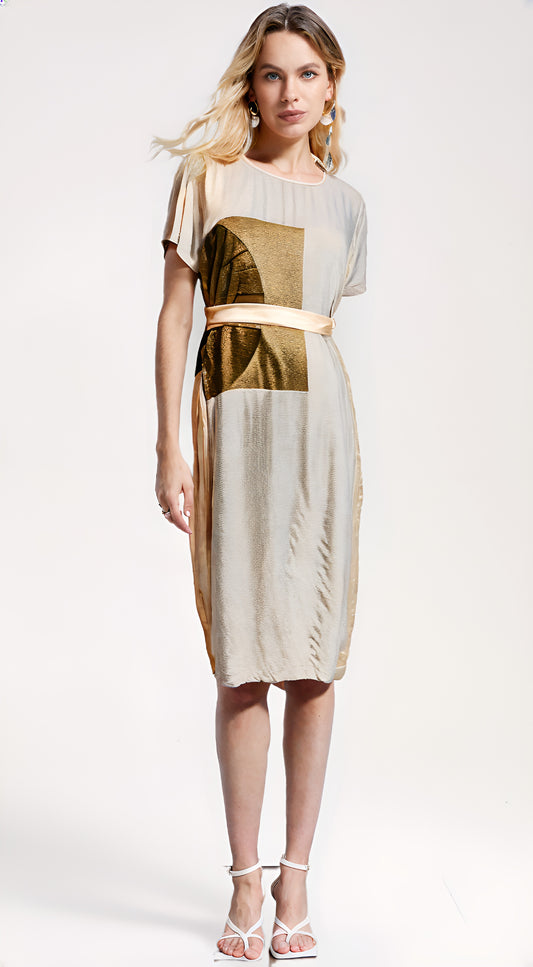 Abstract Elegance Belted Dress