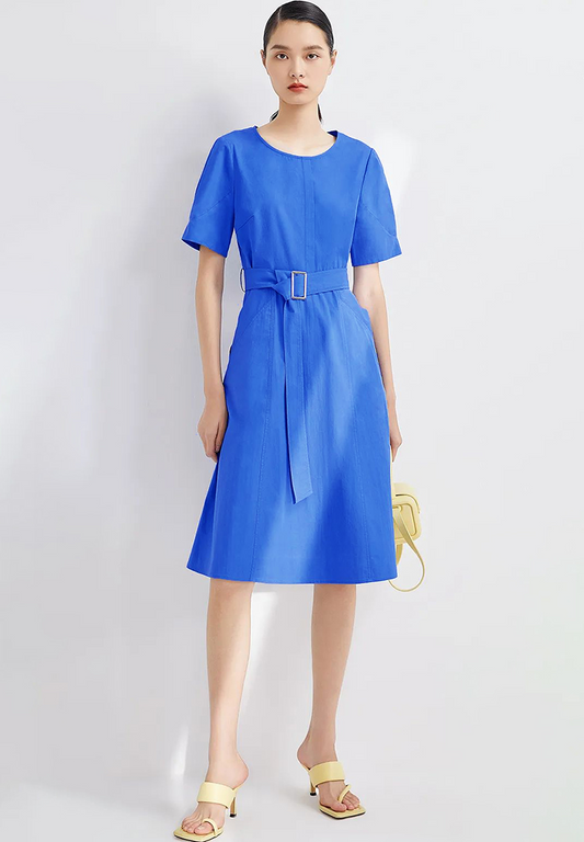 Sapphire Serenity Belted Dress